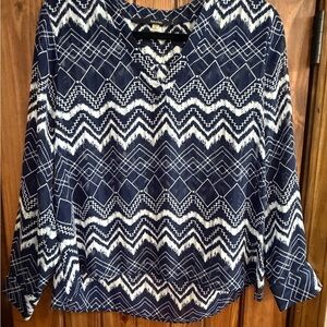 Fun 2 Fun Navy and White Zigzag Blouse